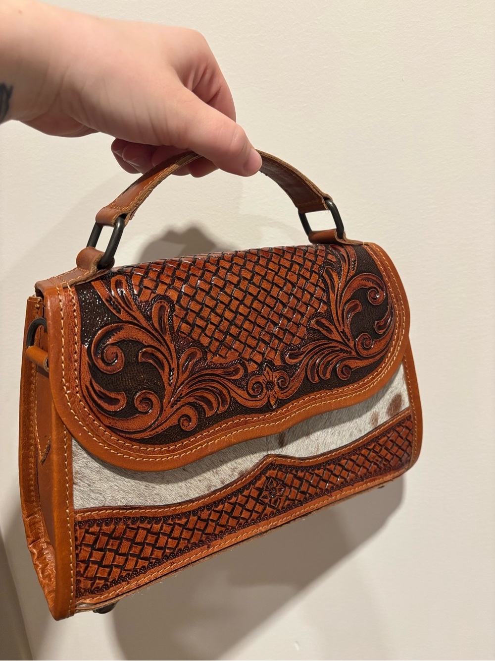 Western Linens Handcrafted Leather and Cow Hide Purse